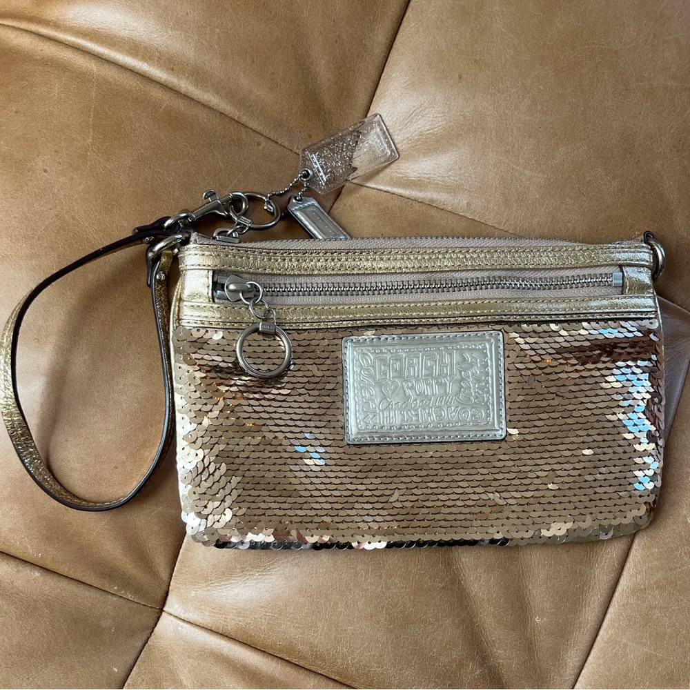 Coach Gold Sequin Wristlet Clutch